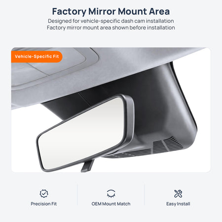 Factory mirror mount area for Geely Preface dash cam installation