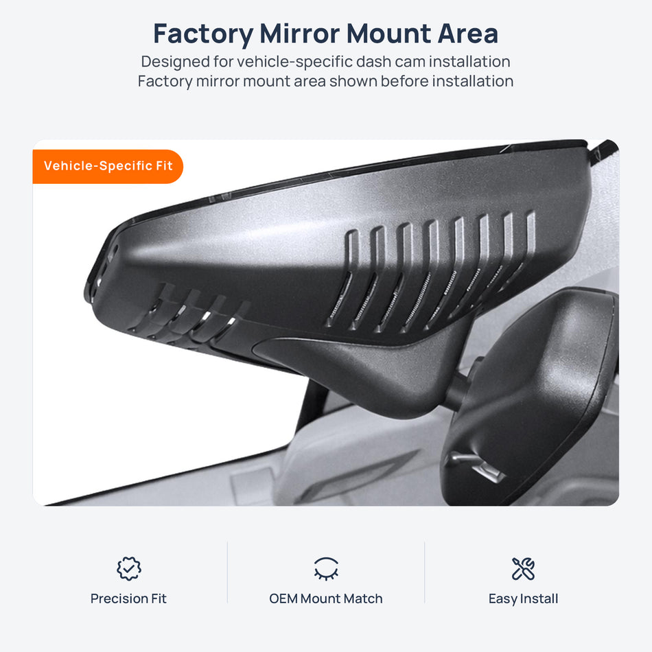 Factory mirror mount area for Volvo S80L dash cam installation
