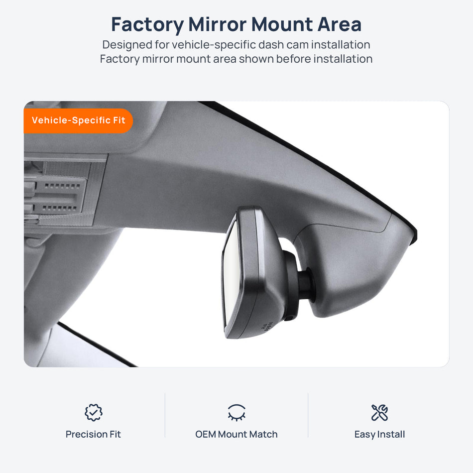 Factory mirror mount area for Volkswagen Lamando dash cam installation