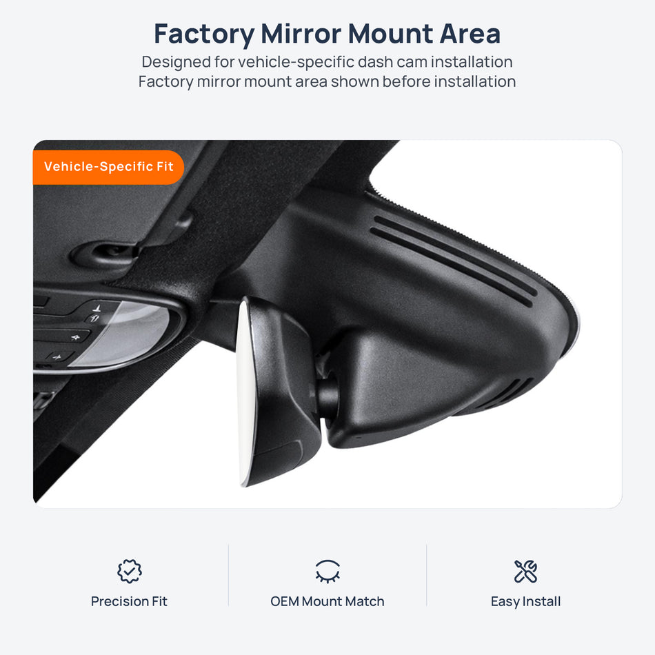 Factory mirror mount area for Ferrari F8 Tributo (Spider) dash cam installation