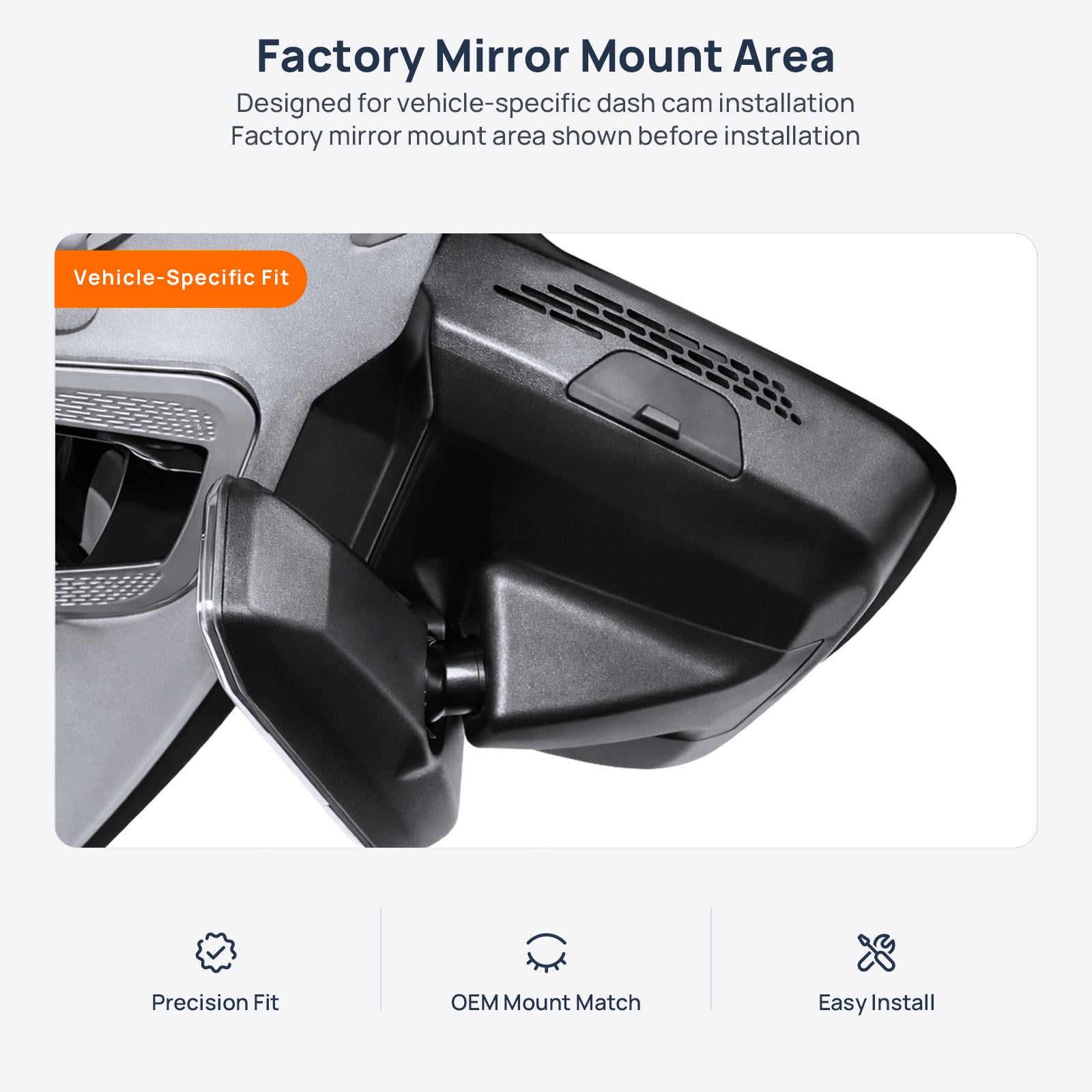 Factory mirror mount area for Lynk & Co 05 dash cam installation