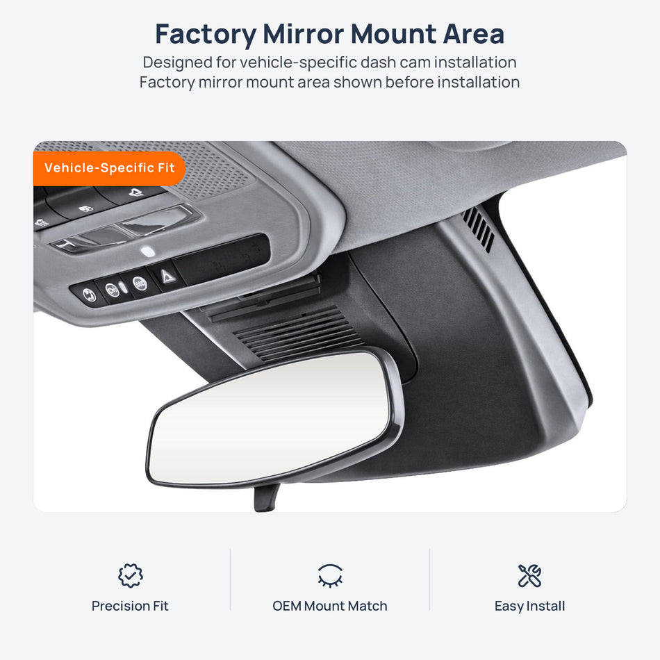 Factory mirror mount area for Buick Electra E5 dash cam installation