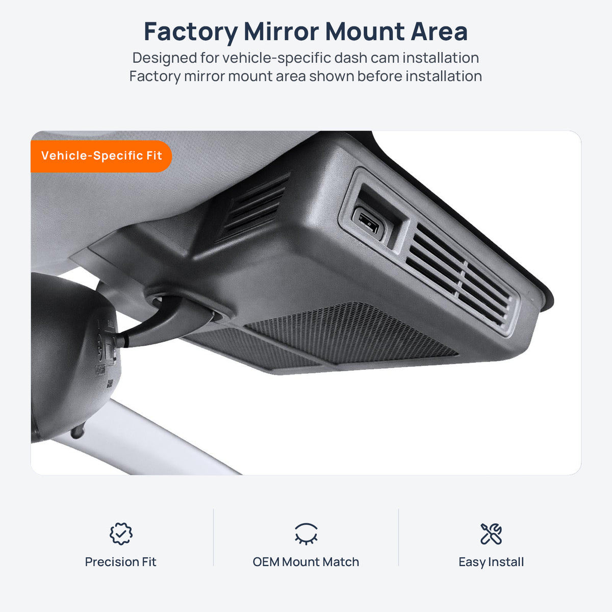 Factory mirror mount area for OMODA C5 (OMODA 5) dash cam installation