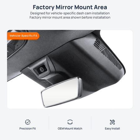 Factory mirror mount area for HYPTEC HT dash cam installation