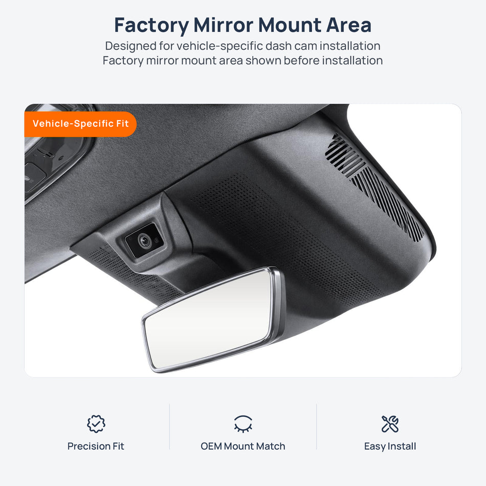 Factory mirror mount area for HYPTEC HT dash cam installation