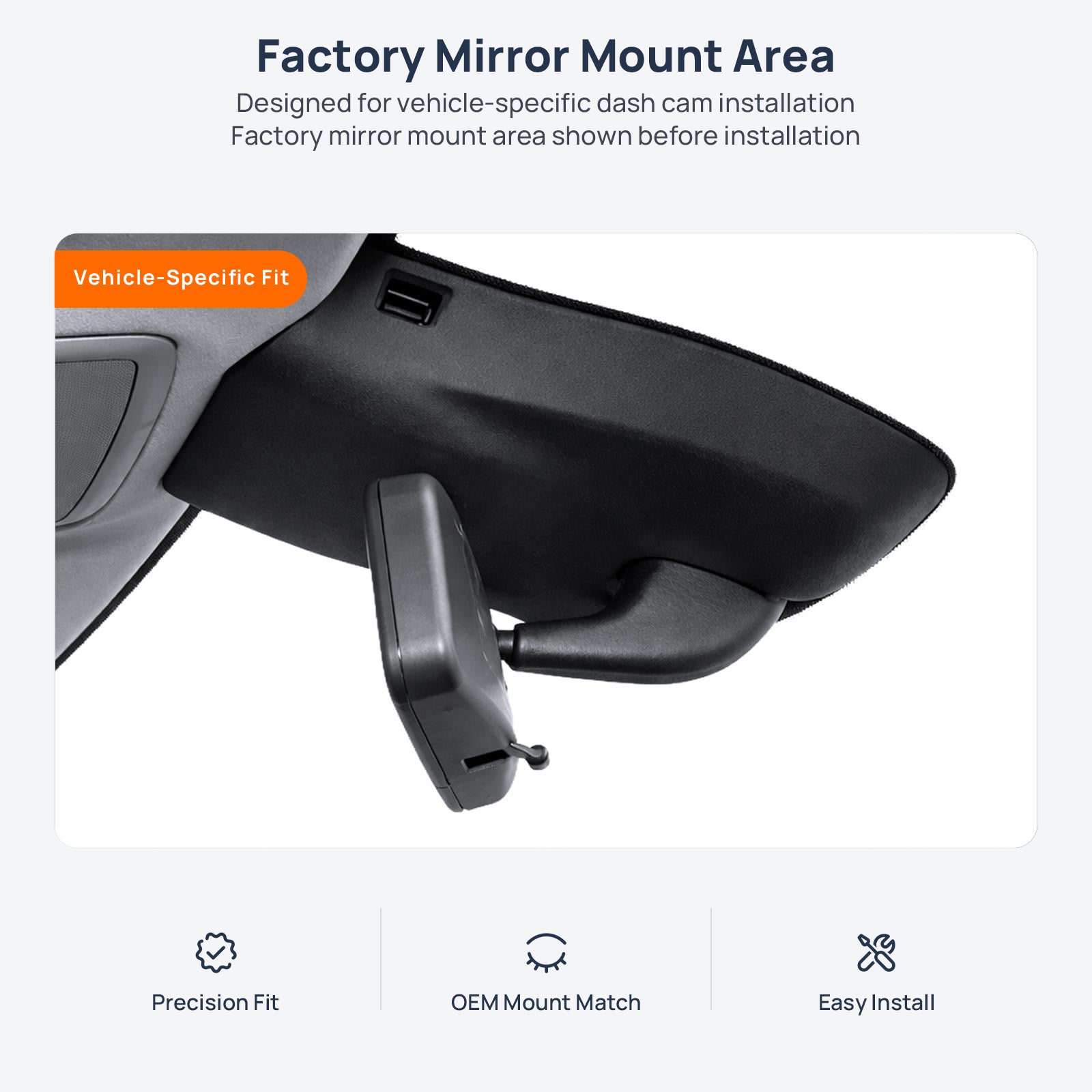 Factory mirror mount area for Roewe RX3 (RX3 Pro) dash cam installation