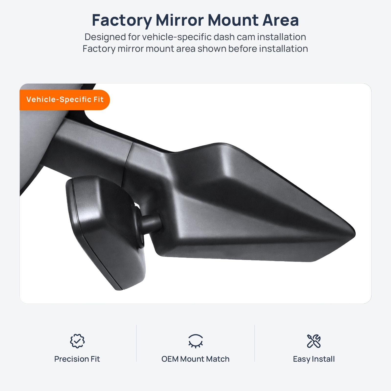 Factory mirror mount area for Ford Edge CD539 dash cam installation