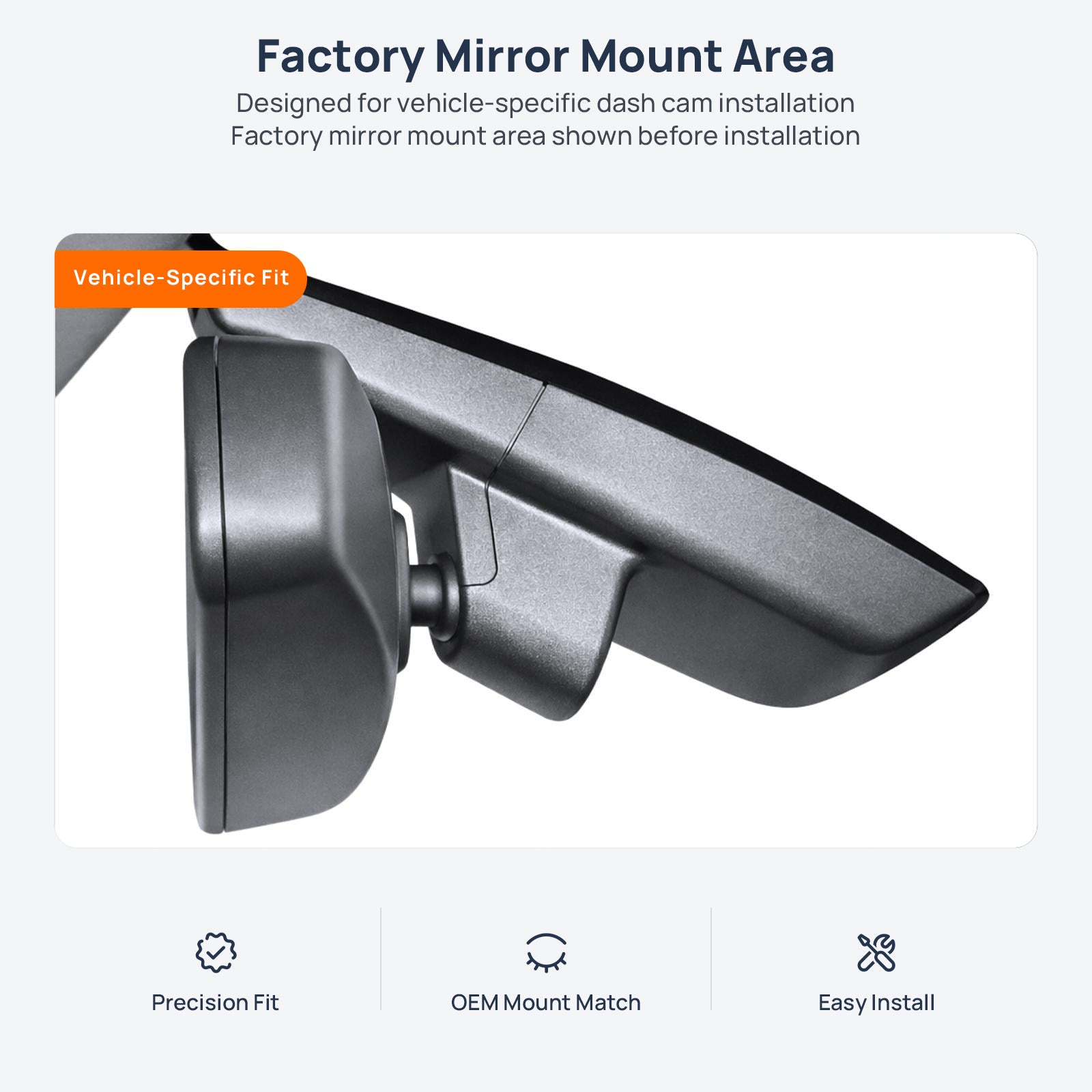 Factory mirror mount area for Ford Everest T6 dash cam installation
