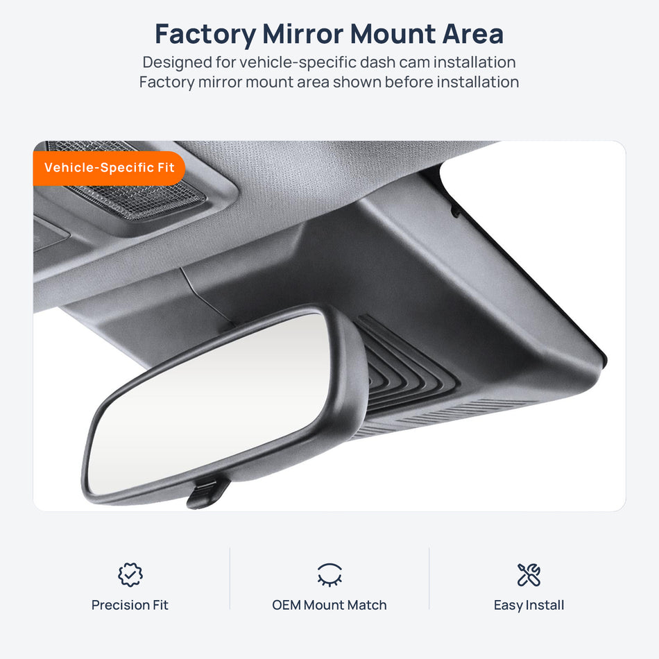 Factory mirror mount area for Weltmeister E.5 dash cam installation