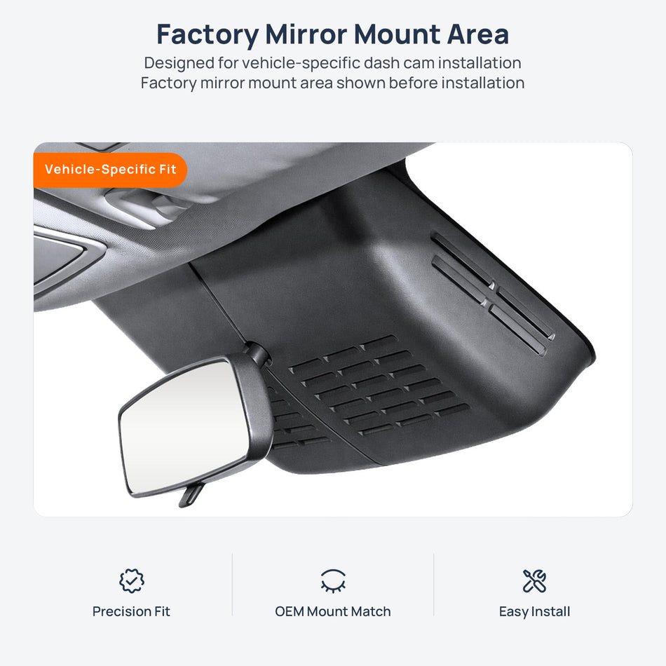 Factory mirror mount area for Landian E5 Plus dash cam installation