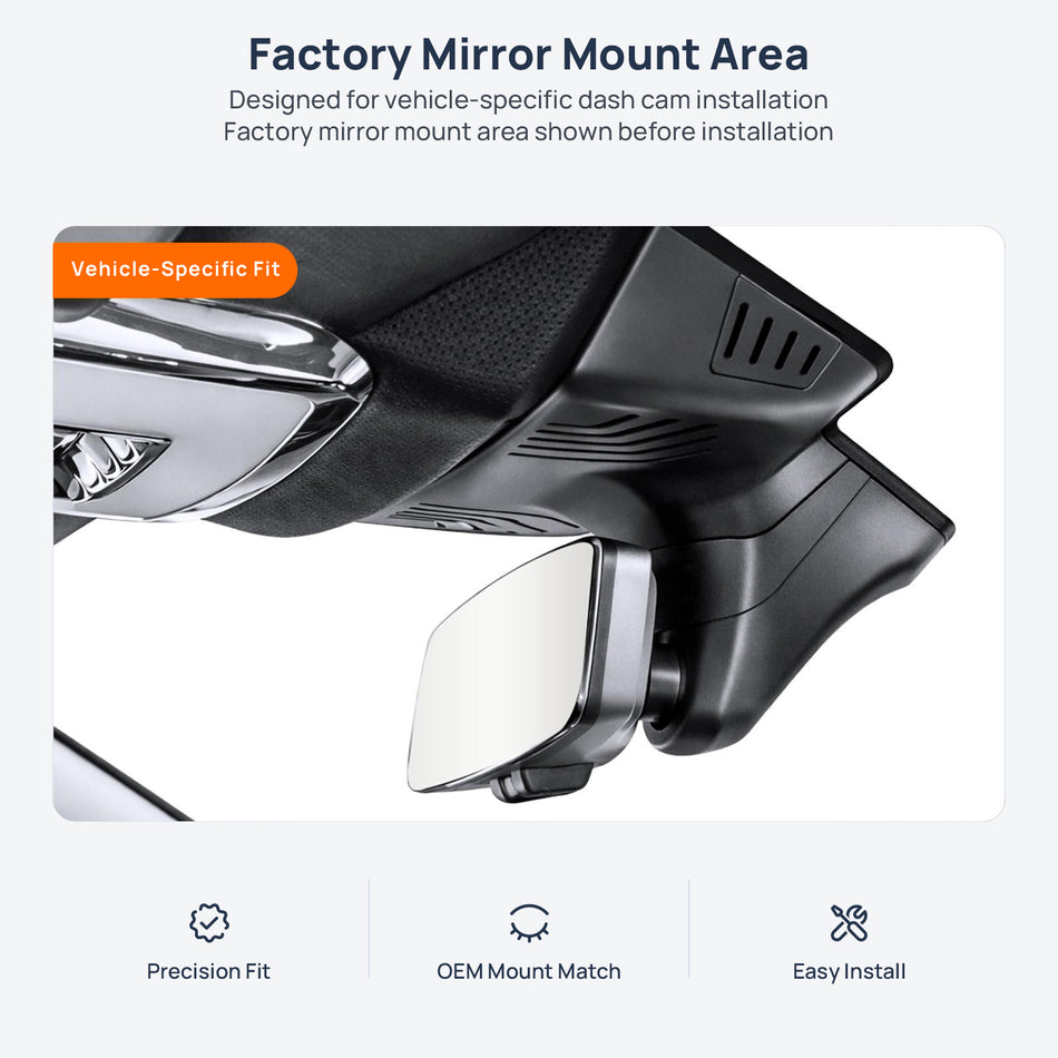 Factory mirror mount area for Rolls-Royce Cullinan dash cam installation