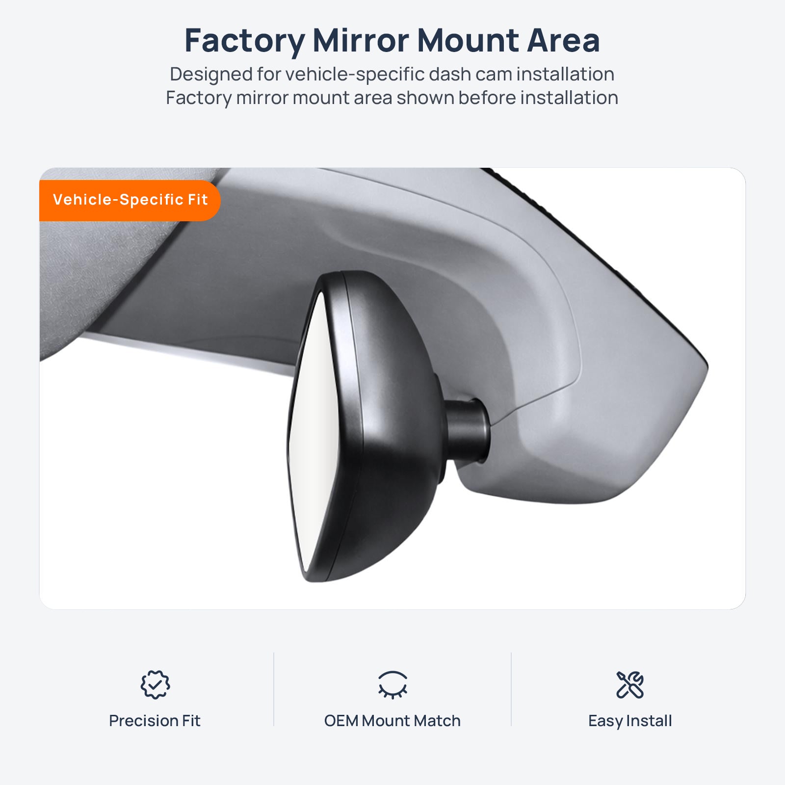 Factory mirror mount area for Volkswagen Tavendor dash cam installation