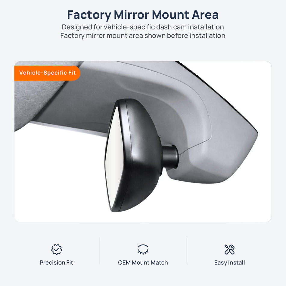 Factory mirror mount area for Volkswagen Tavendor dash cam installation