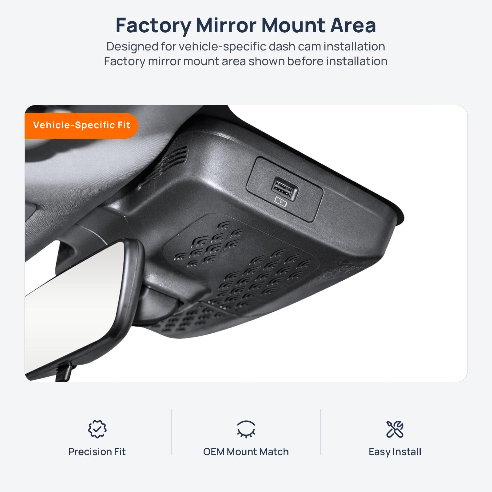 Factory mirror mount area for Chery Arrizo 8 dash cam installation