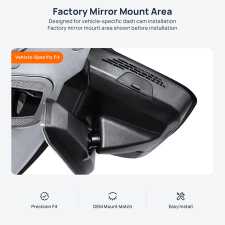 Factory mirror mount area for Lynk & Co 01 dash cam installation