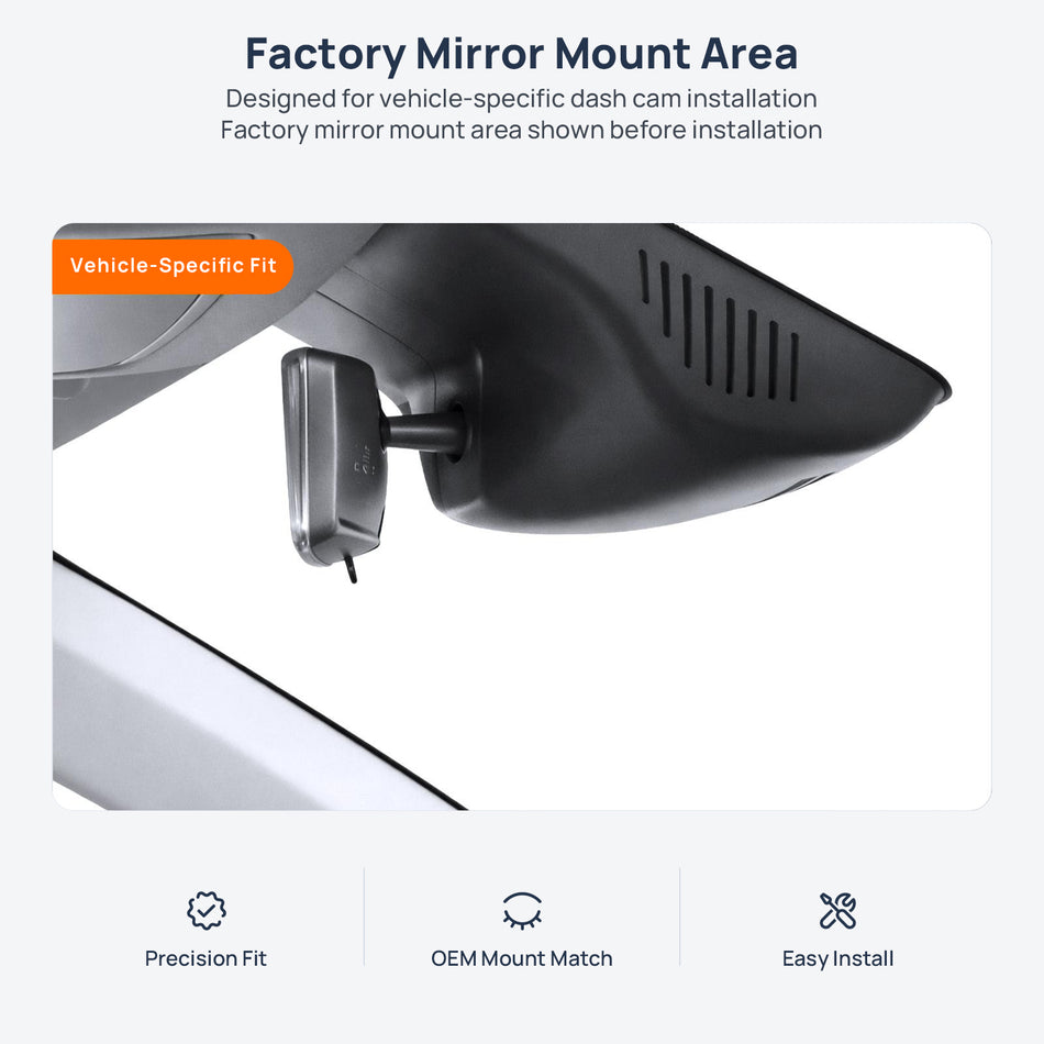 Factory mirror mount area for Bestune B70 dash cam installation