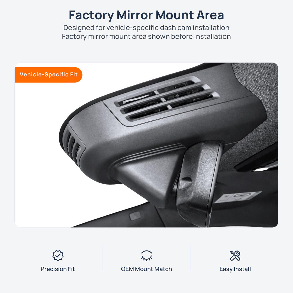 Factory mirror mount area for Volvo EX30 dash cam installation