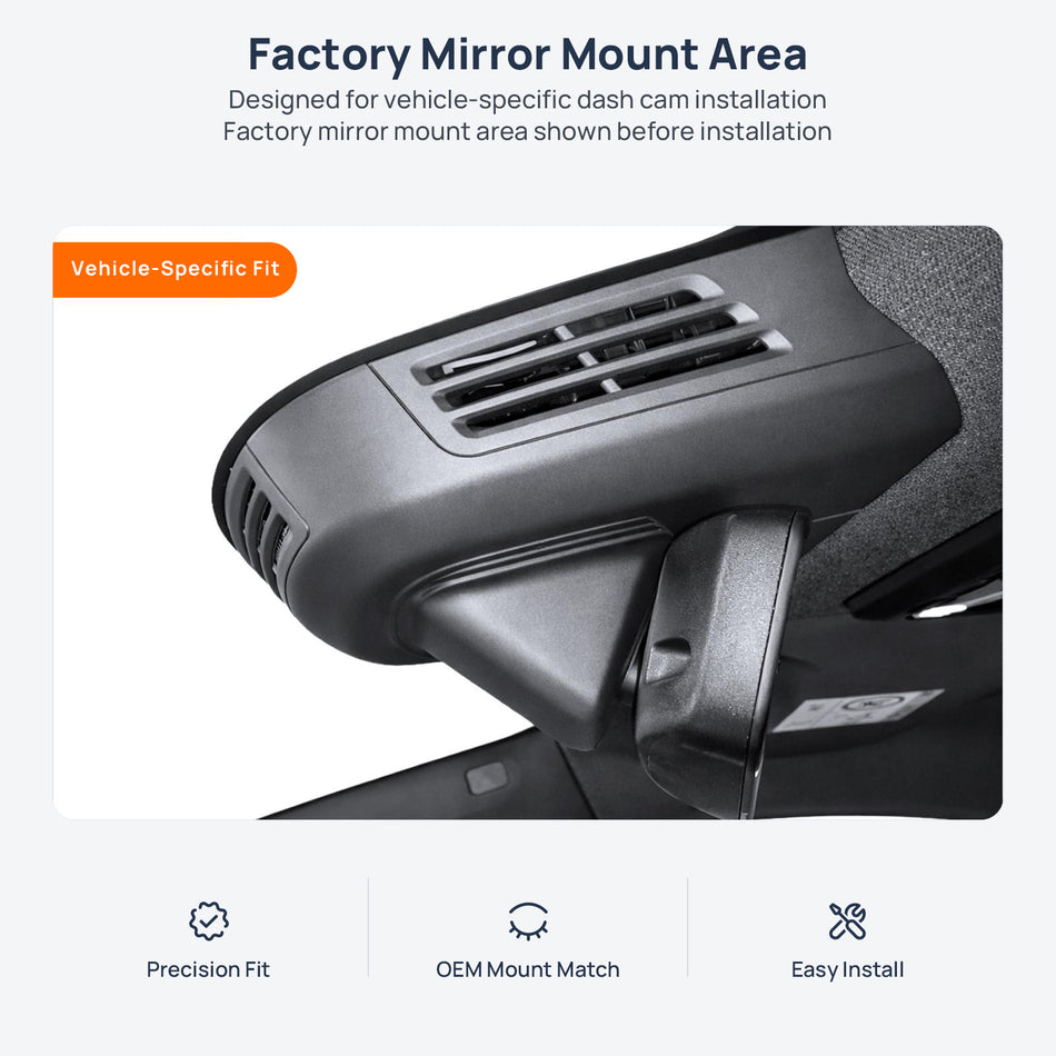 Factory mirror mount area for Volvo EX30 dash cam installation