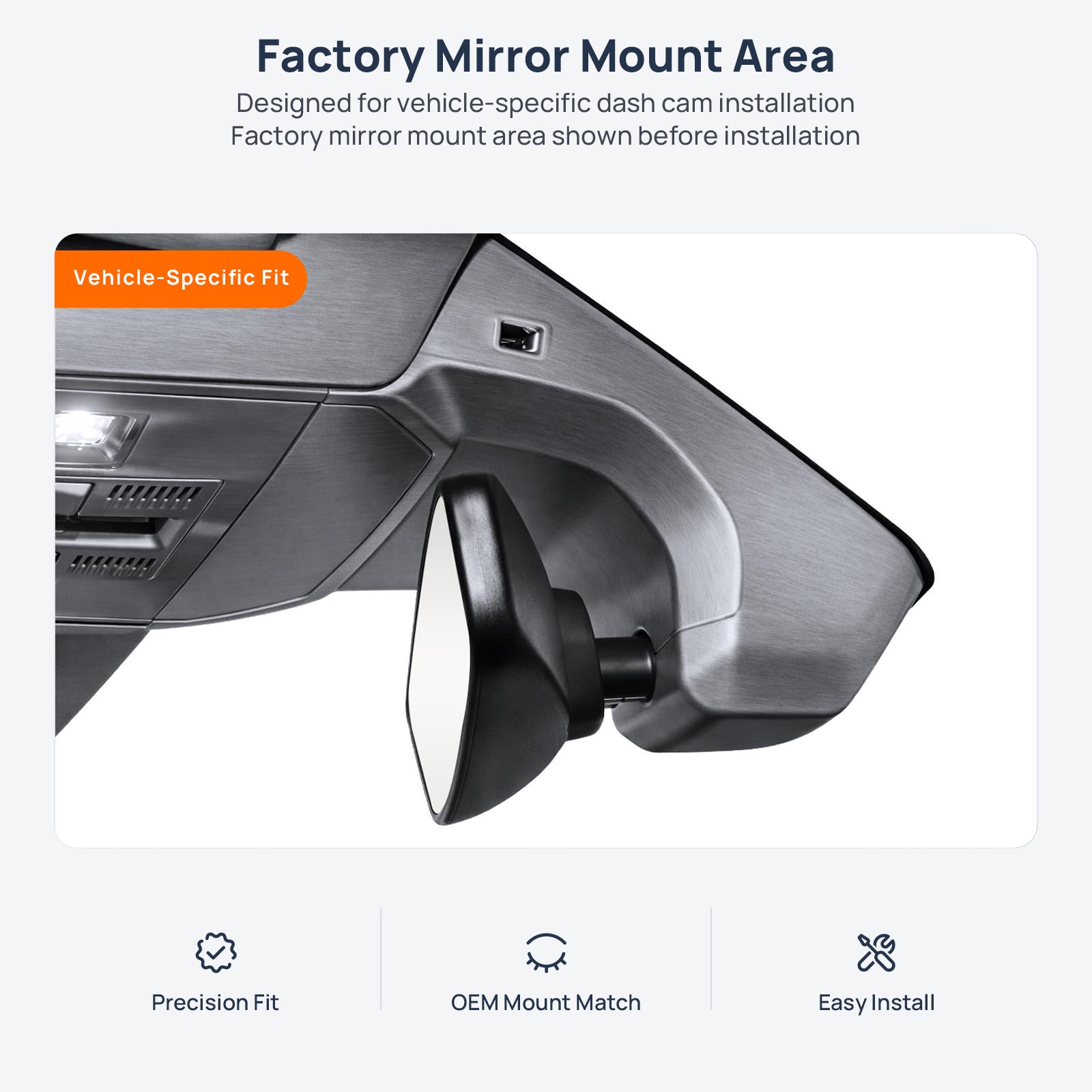Factory mirror mount area for Volkswagen Sagitar A7 2019, dash cam installation