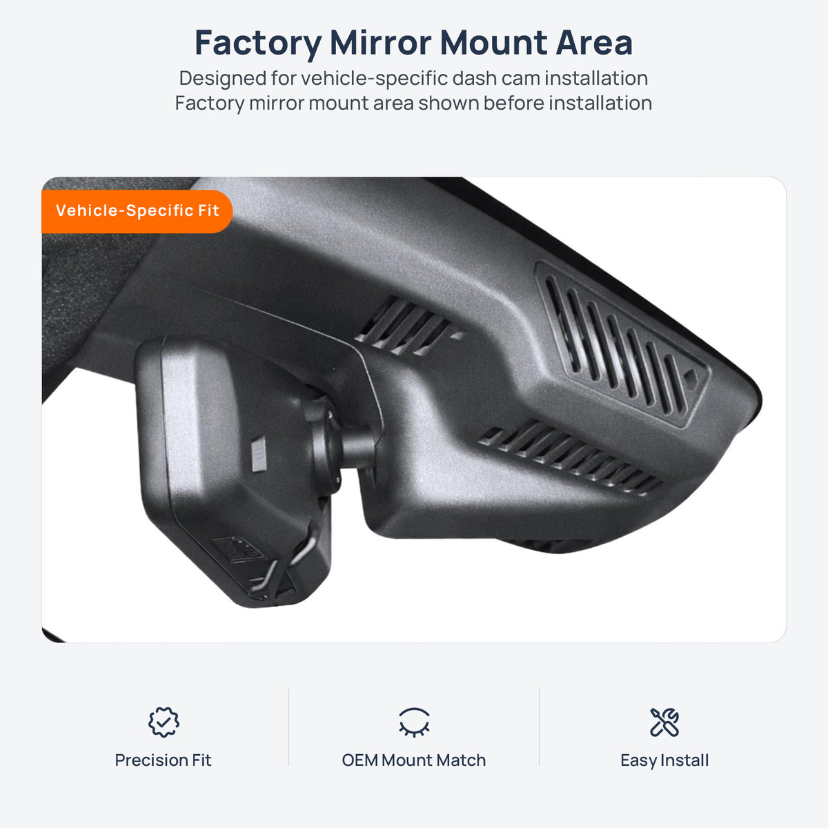 Factory mirror mount area for Ford Ranger P703 dash cam installation