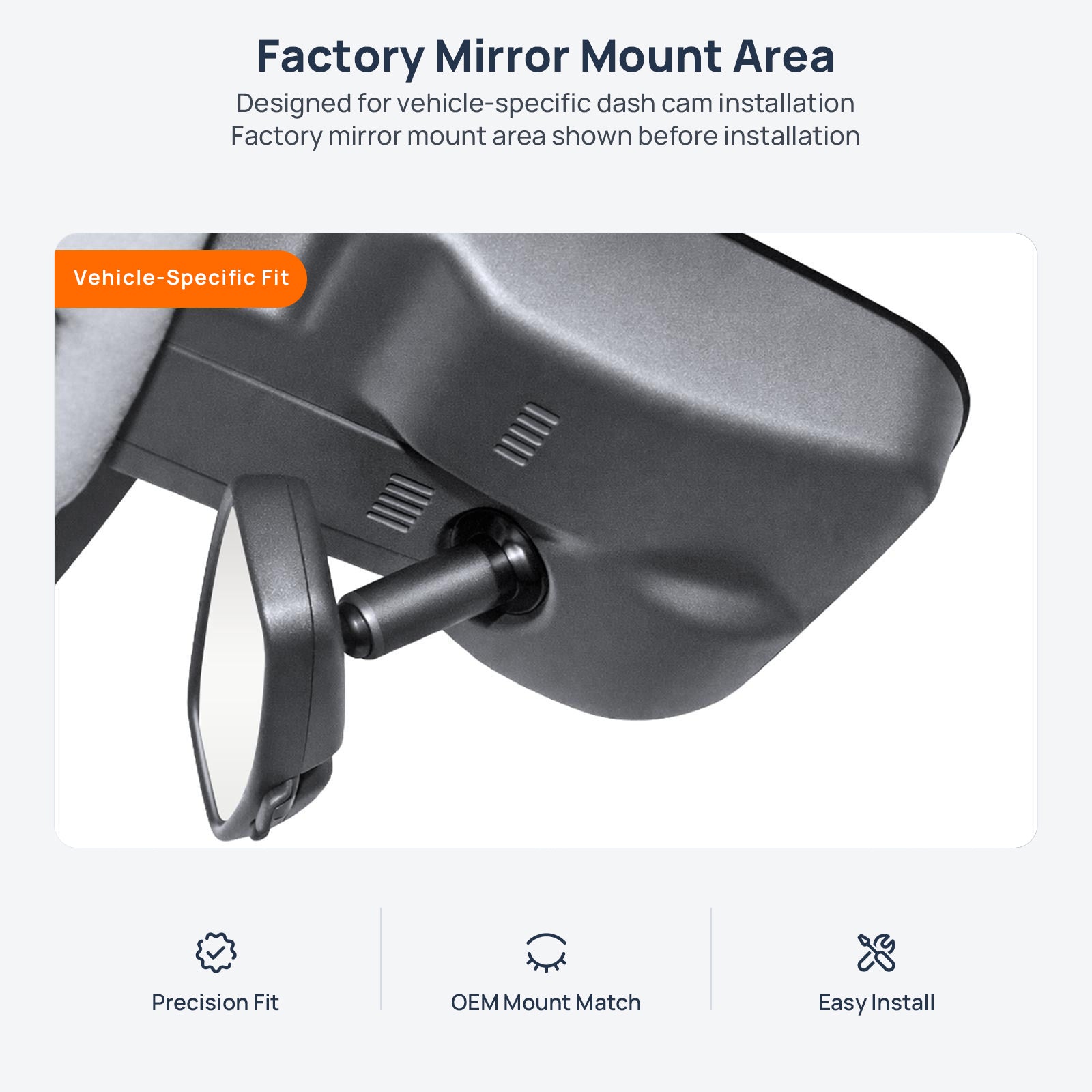 Factory mirror mount area for Chevrolet Seeker dash cam installation