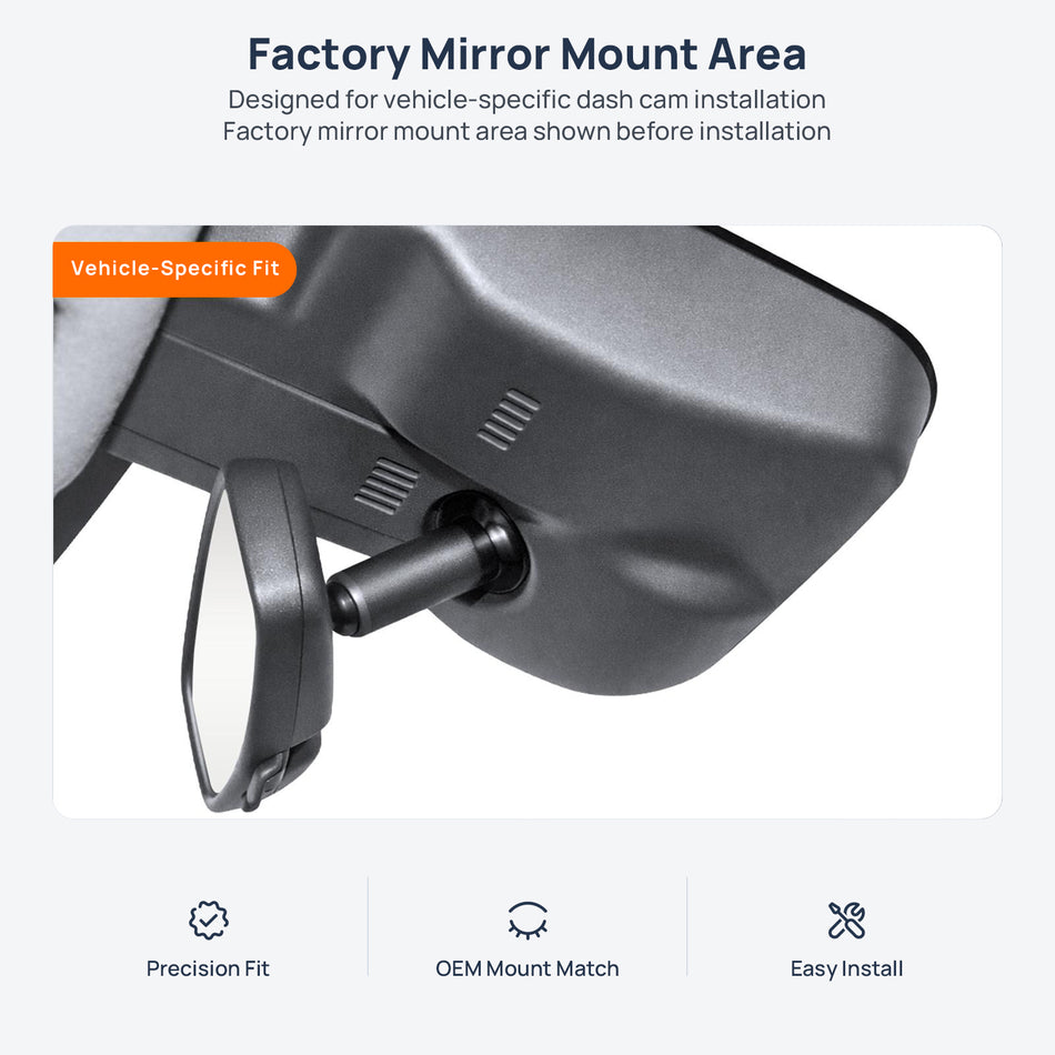 Factory mirror mount area for Chevrolet Seeker dash cam installation