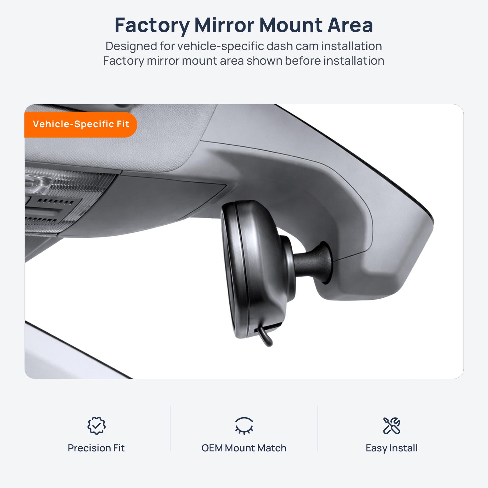 Factory mirror mount area for Volkswagen Lavida dash cam installation