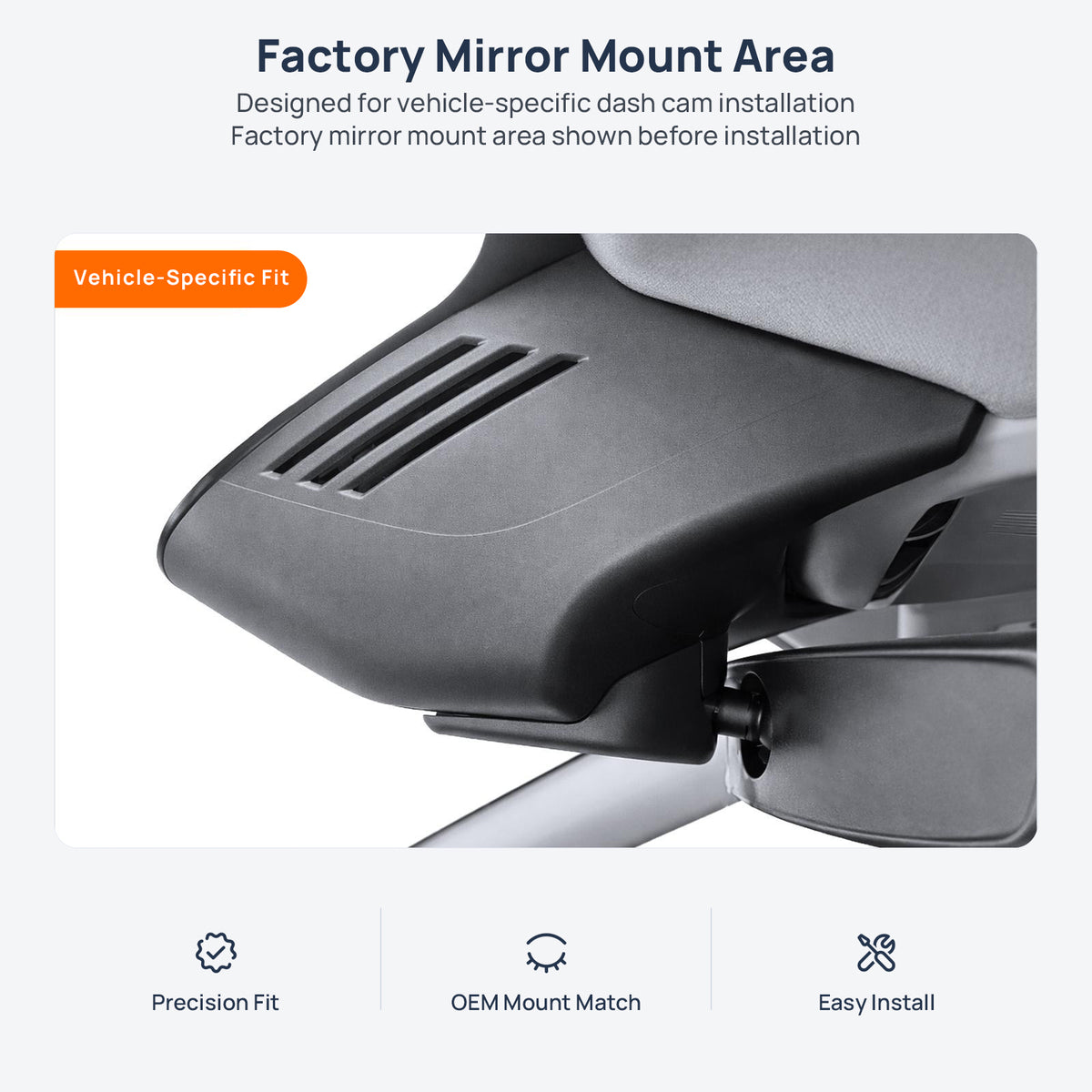 Factory mirror mount area for Volvo S60 dash cam installation