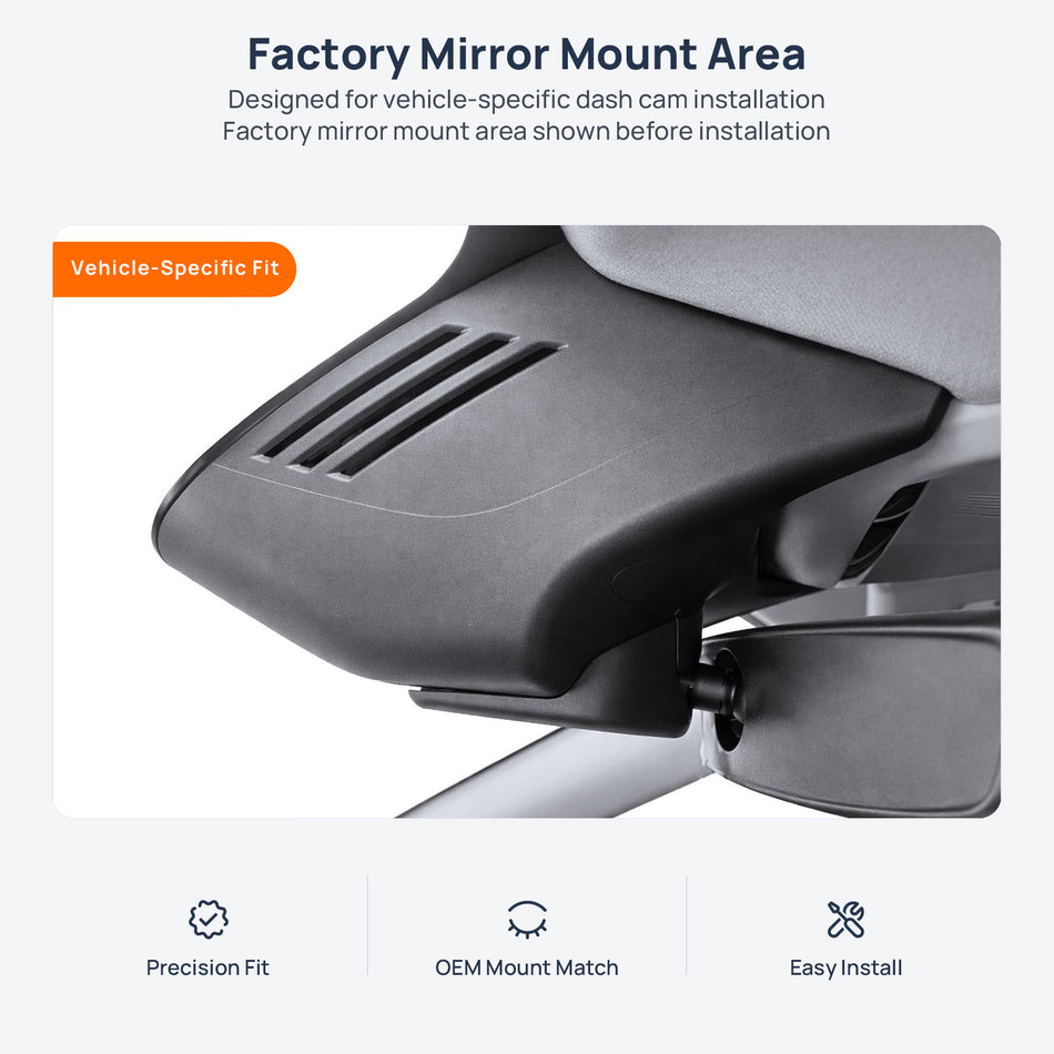 Factory mirror mount area for Volvo S60 dash cam installation
