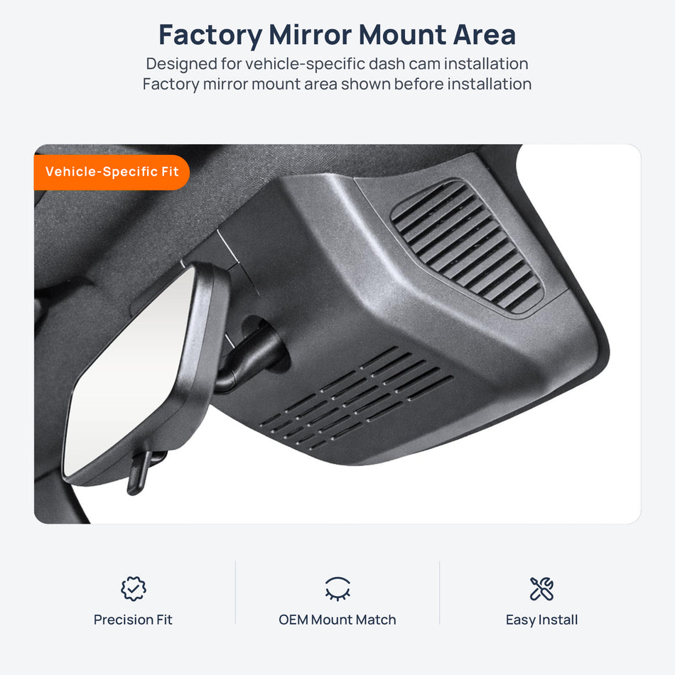 Factory mirror mount area for iCAR V23 dash cam installation