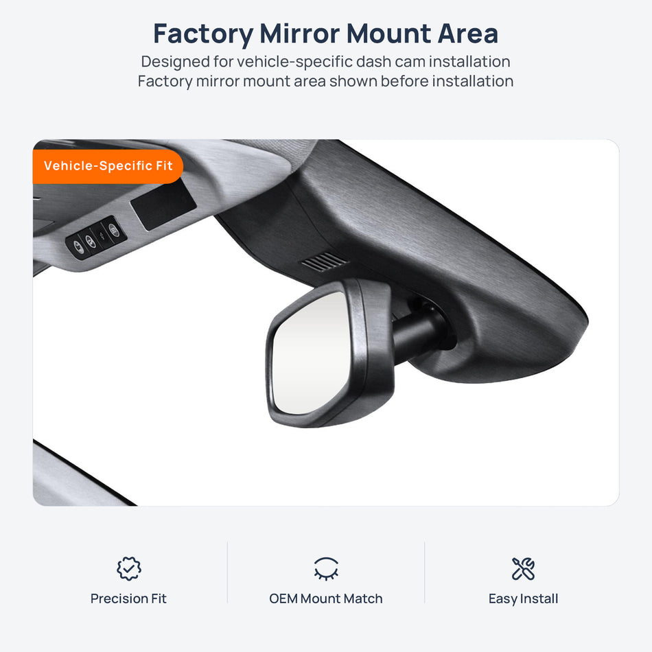 Factory mirror mount area for Cadillac XT5 dash cam installation
