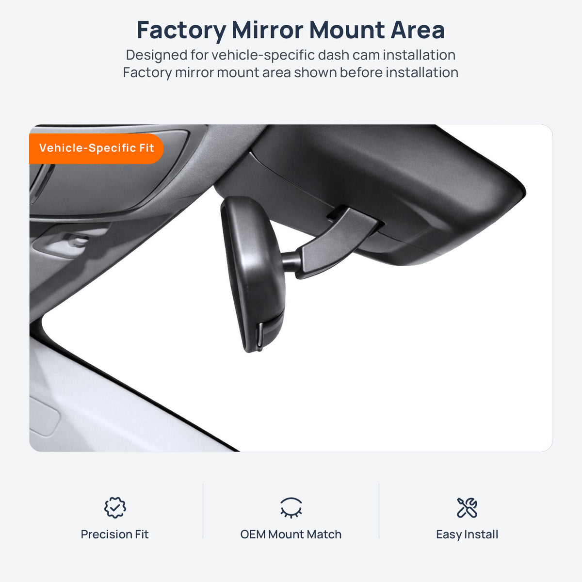 Factory mirror mount area for Bestune B70 dash cam installation