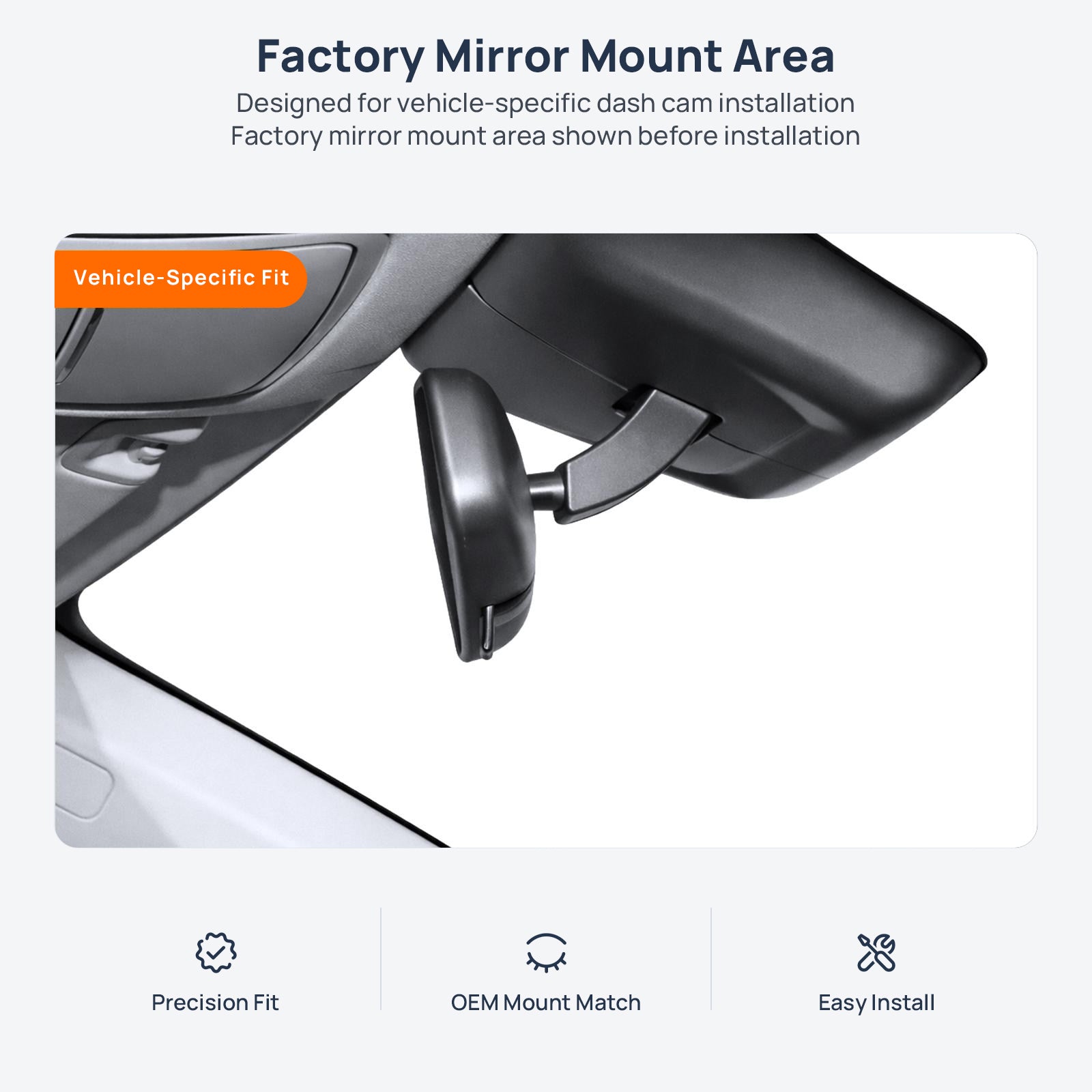 Factory mirror mount area for Bestune B70 dash cam installation