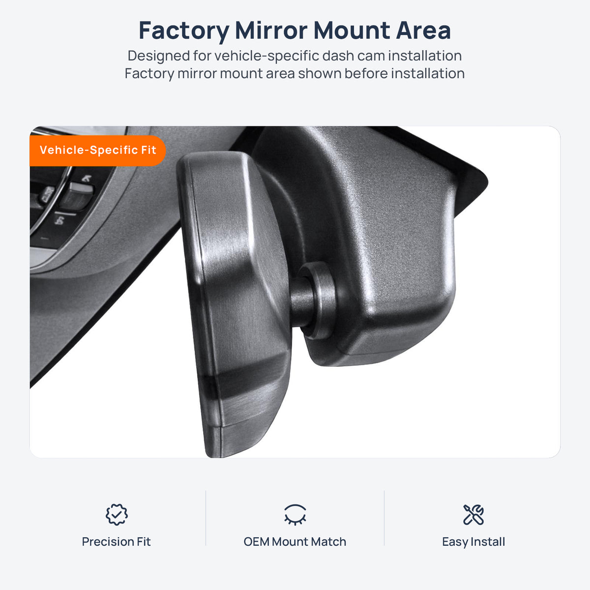 Factory mirror mount area for Honda Spirior dash cam installation