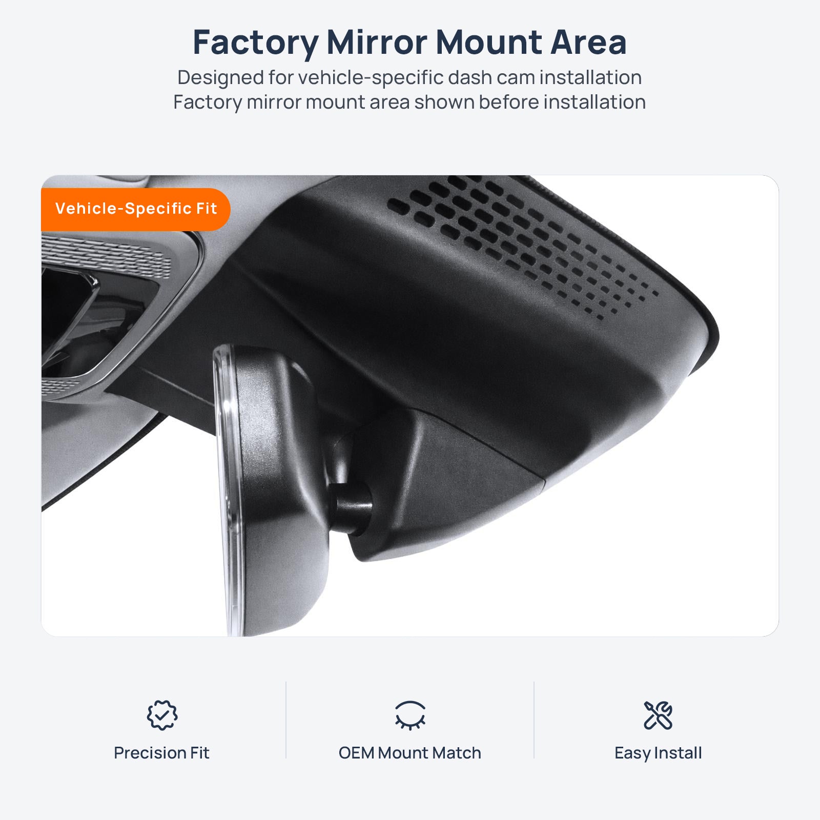 Factory mirror mount area for Lynk & Co 01 dash cam installation