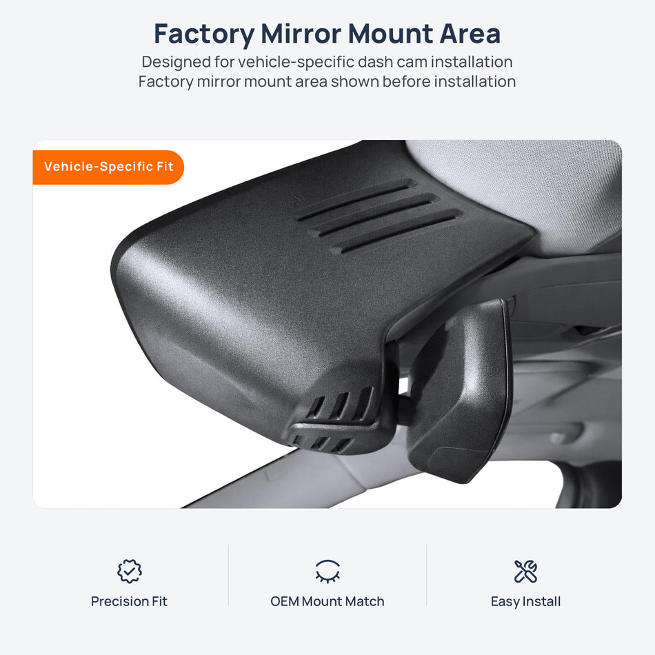 Factory mirror mount area for Volvo XC90 dash cam installation