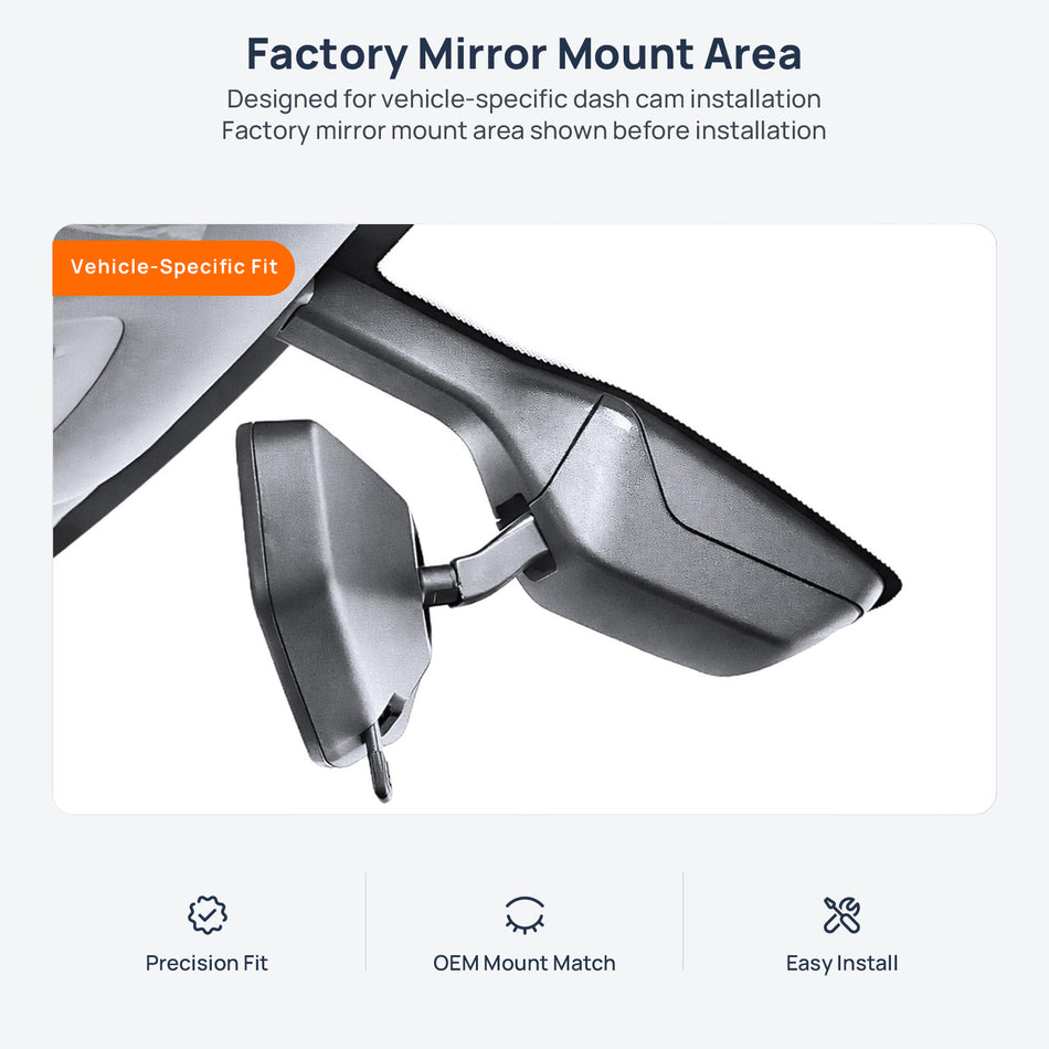 Factory mirror mount area for KAIYI X7 Kunlun (Kunlun iHD) dash cam installation