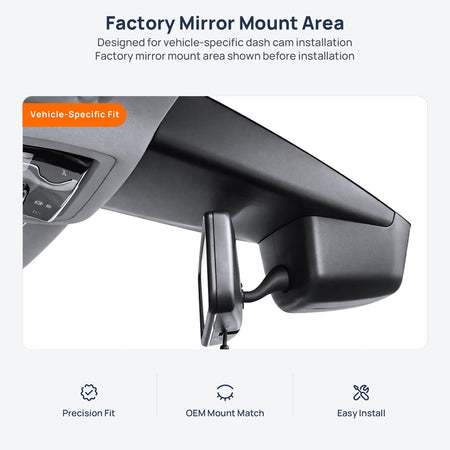 Factory mirror mount area for Volkswagen Golf GTI dash cam installation