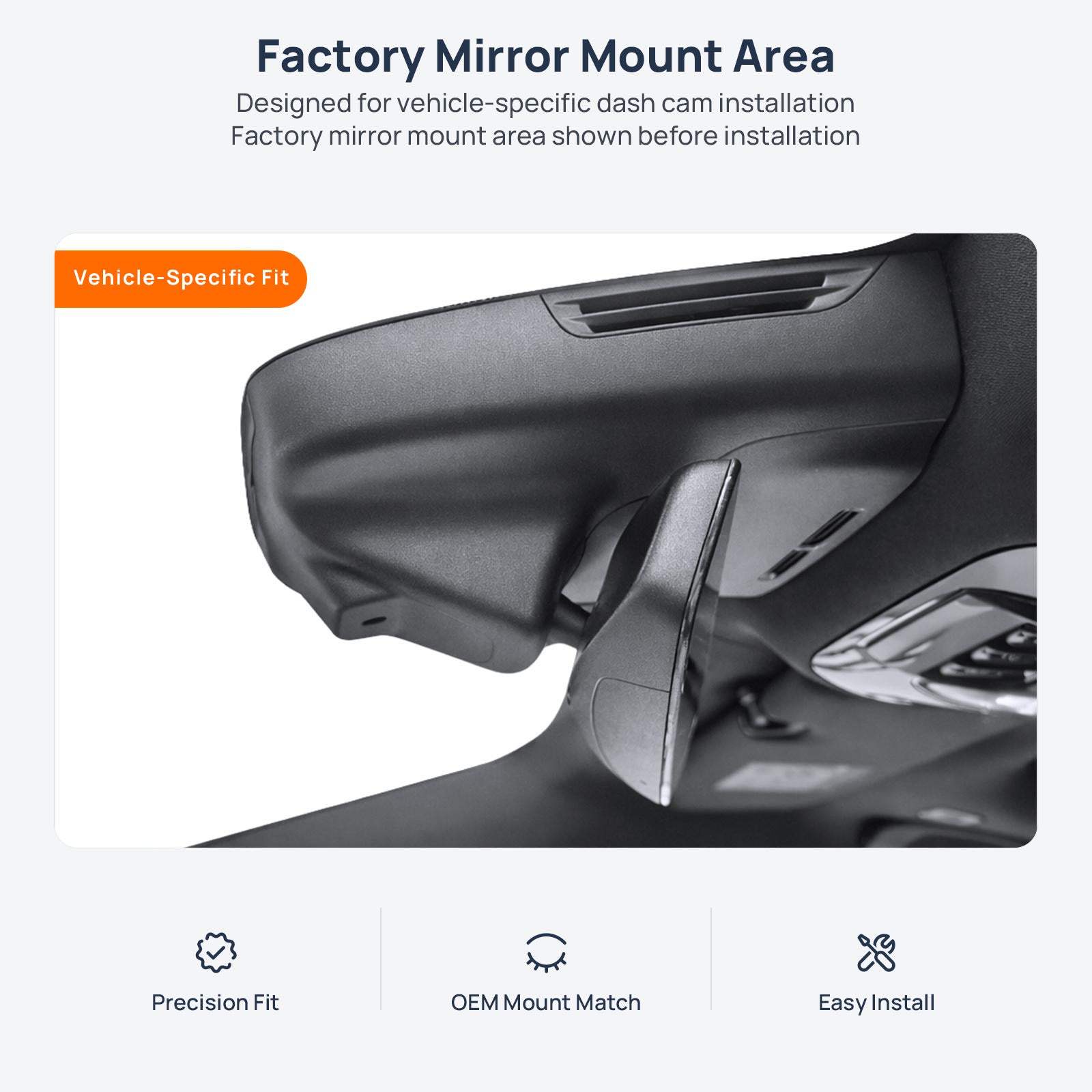 Factory mirror mount area for Maserati Grecale dash cam installation