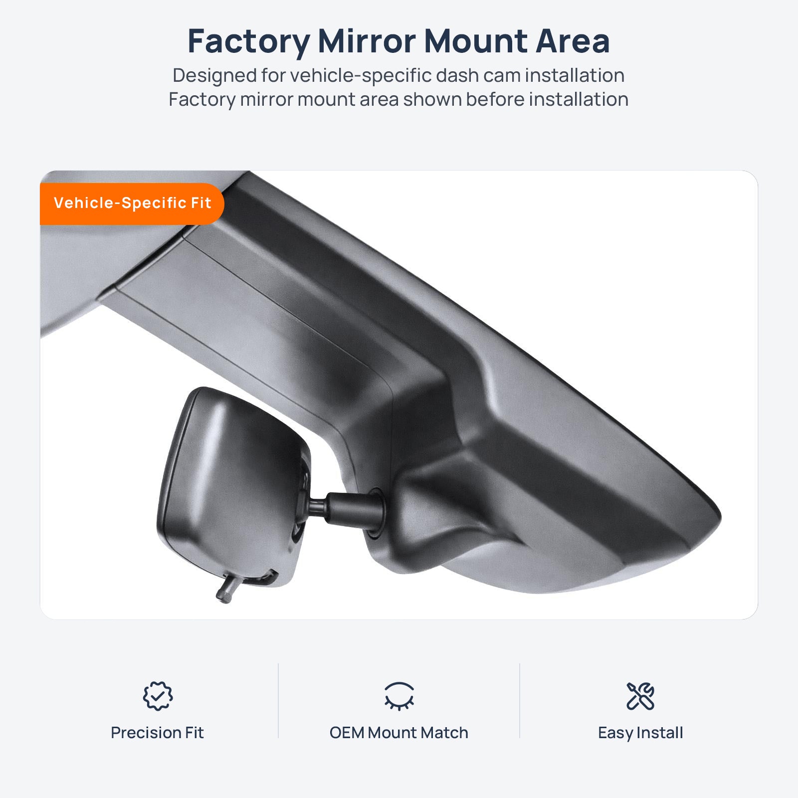 Factory mirror mount area for Ford Transit dash cam installation