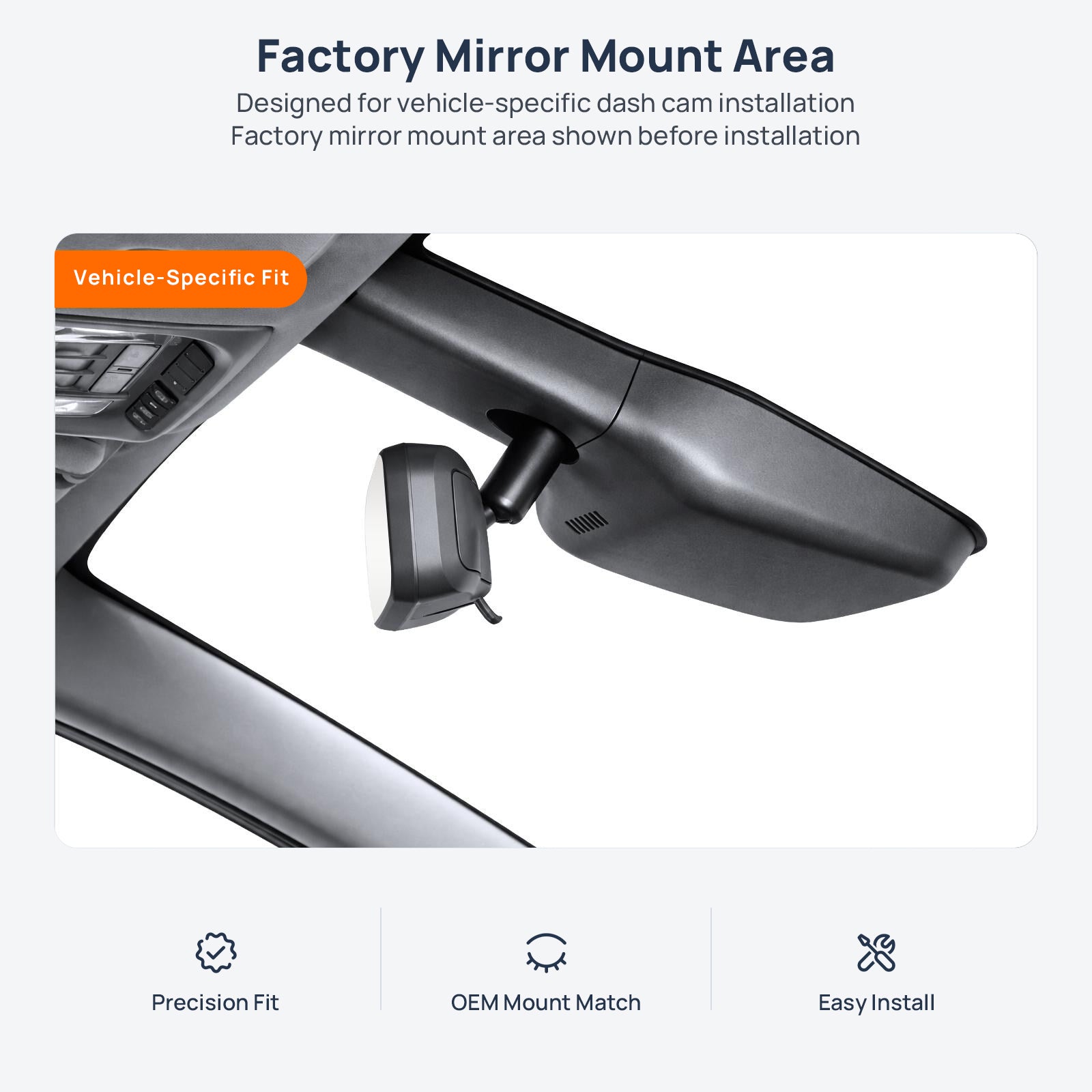 Factory mirror mount area for Buick GL8 dash cam installation