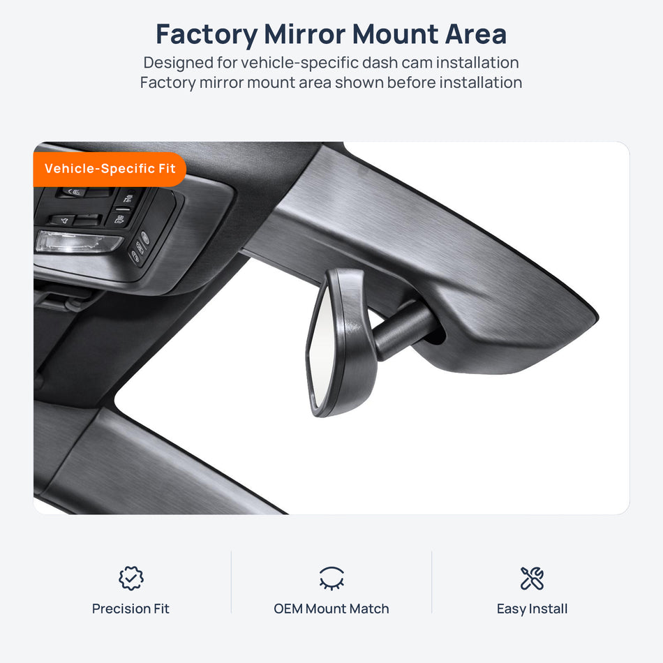 Factory mirror mount area for Cadillac XT6 dash cam installation