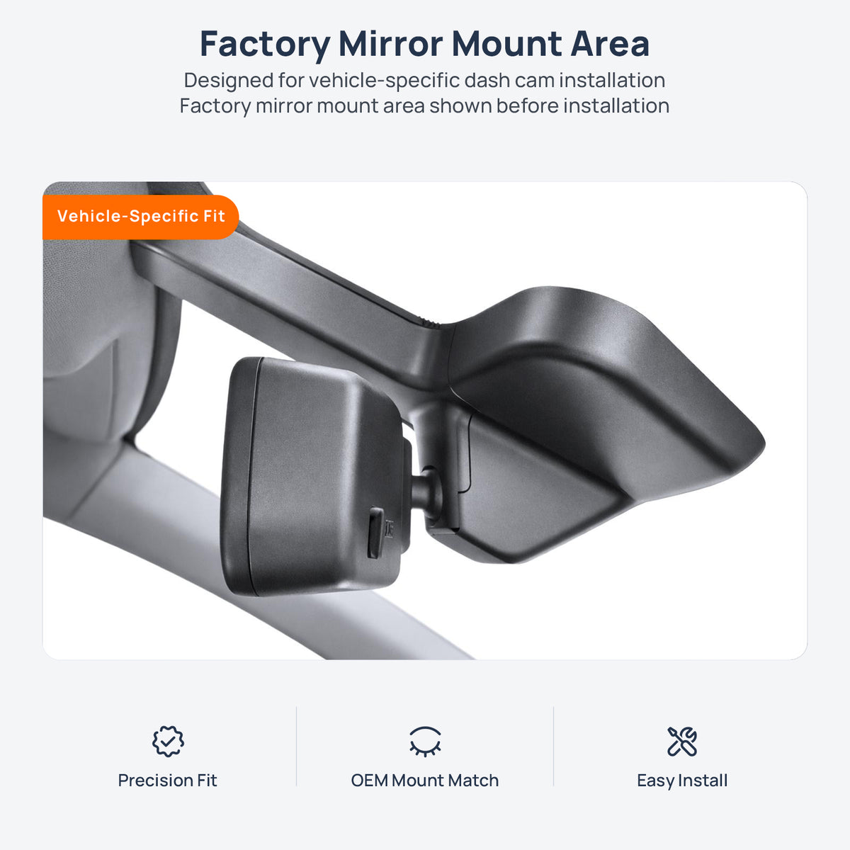 Factory mirror mount area for Ford Edge CD539 dash cam installation