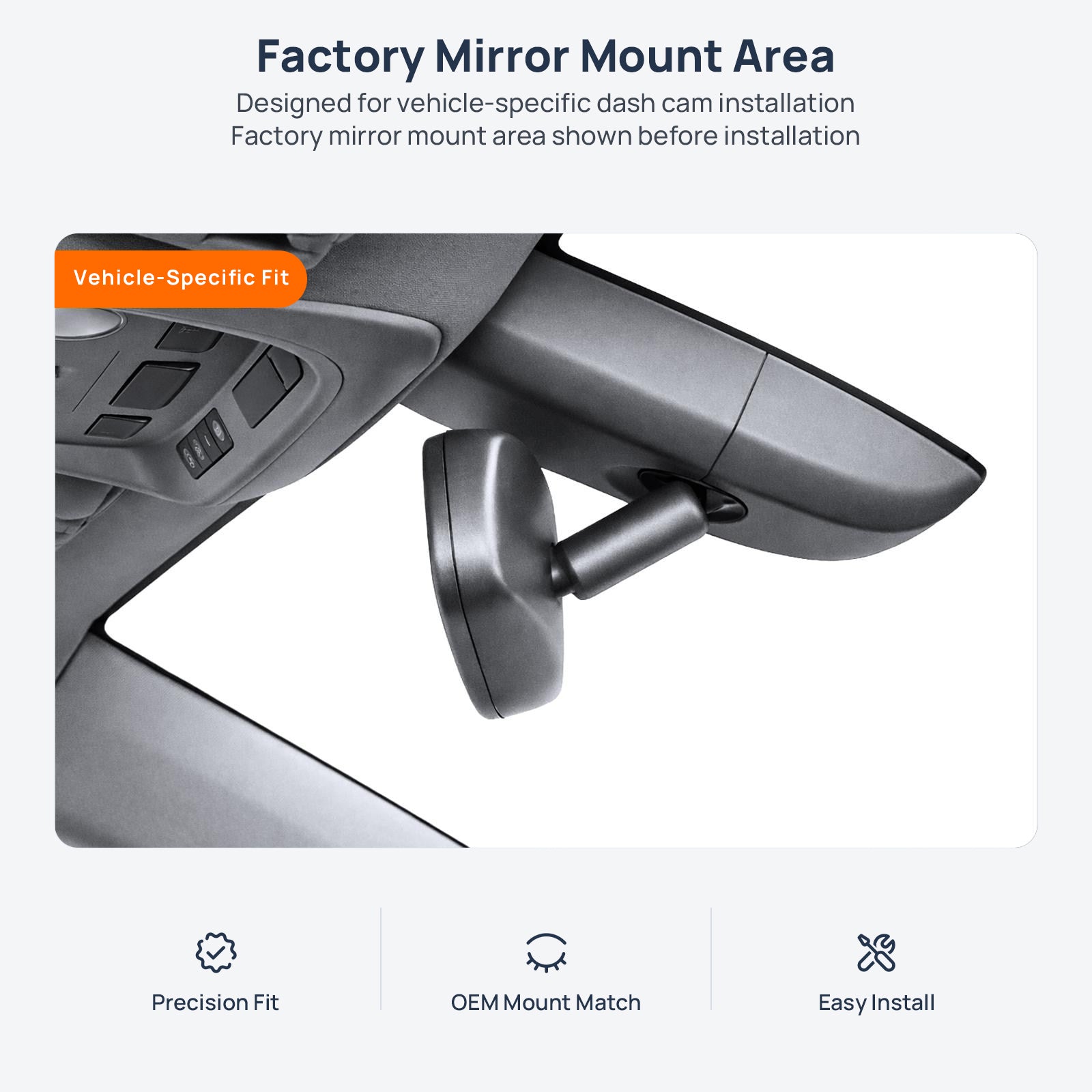 Factory mirror mount area for Cadillac ATS-L dash cam installation