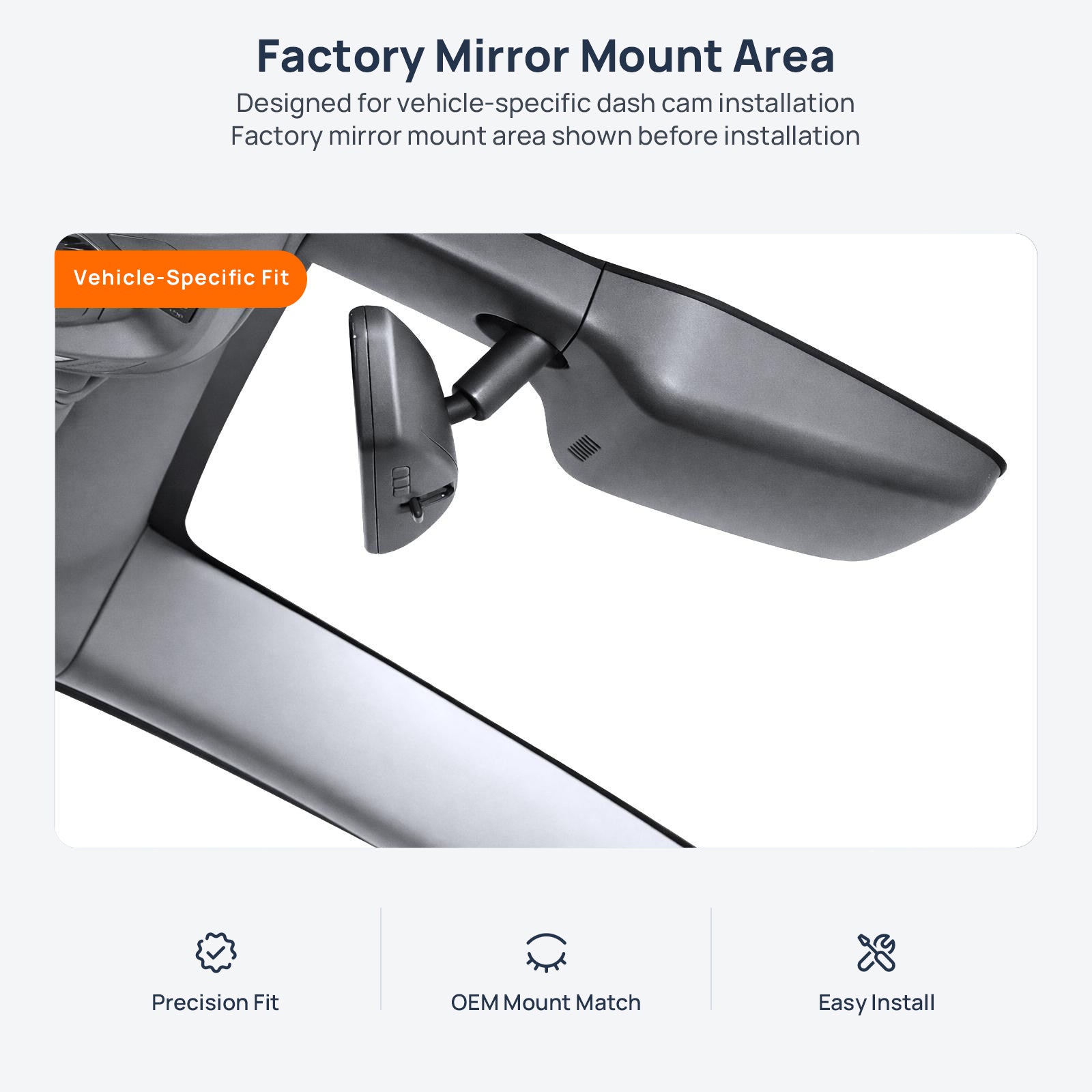 Factory mirror mount area for Buick GL8 dash cam installation