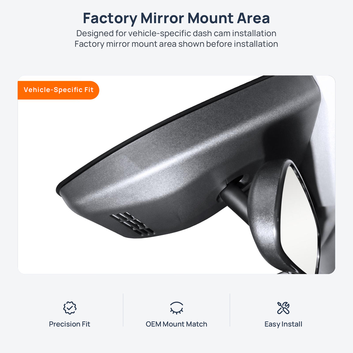Factory mirror mount area for Toyota C-HR dash cam installation