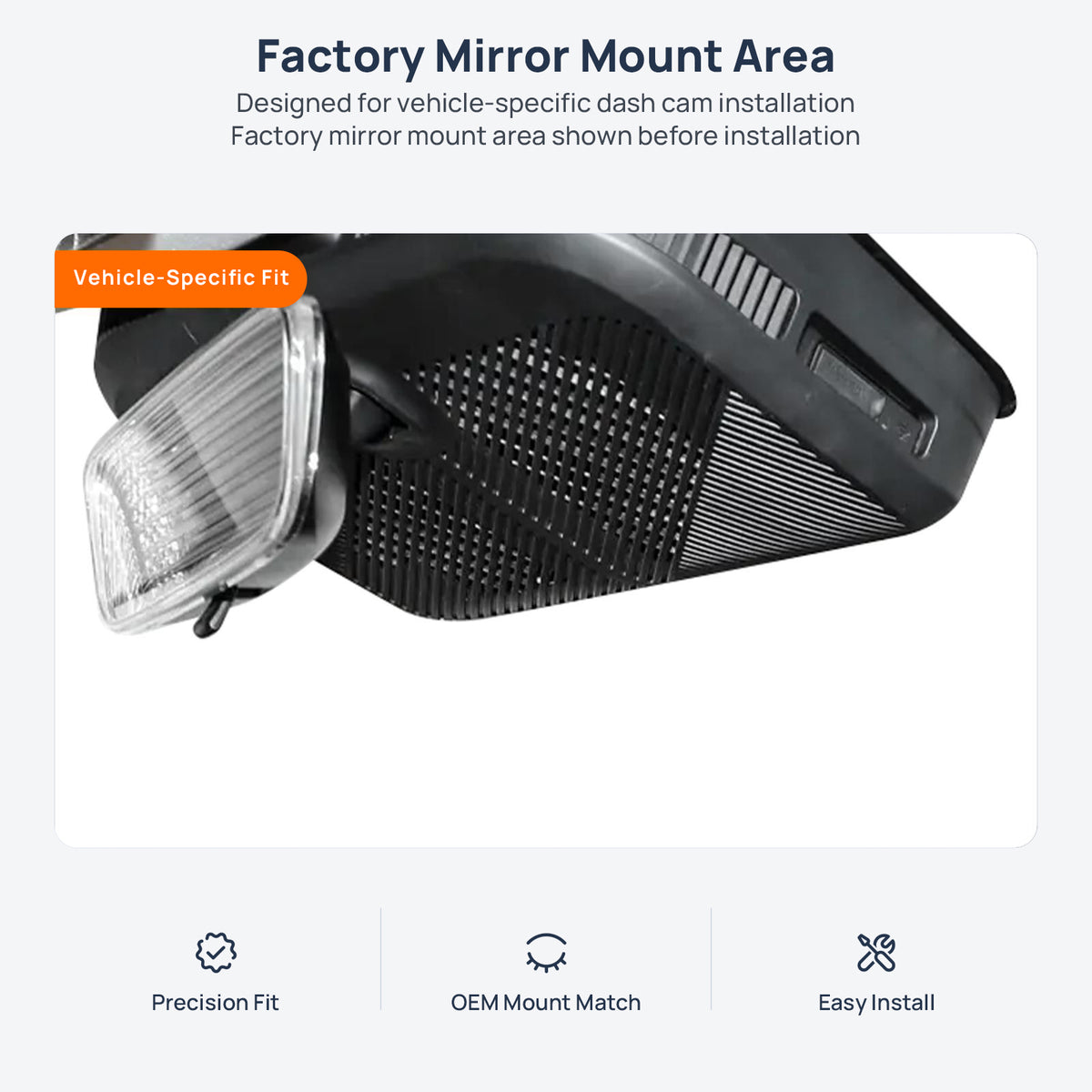Factory mirror mount area for Chery Tiggo 8L dash cam installation