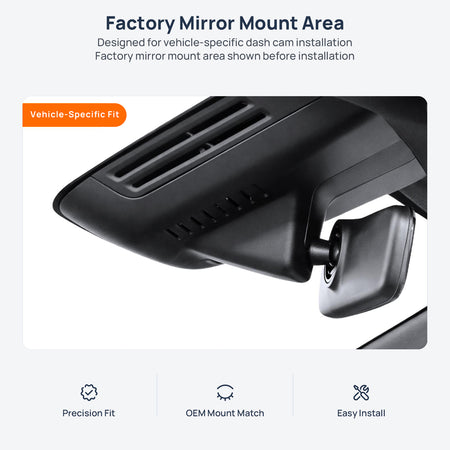 Factory mirror mount area for Volvo XC70 dash cam installation
