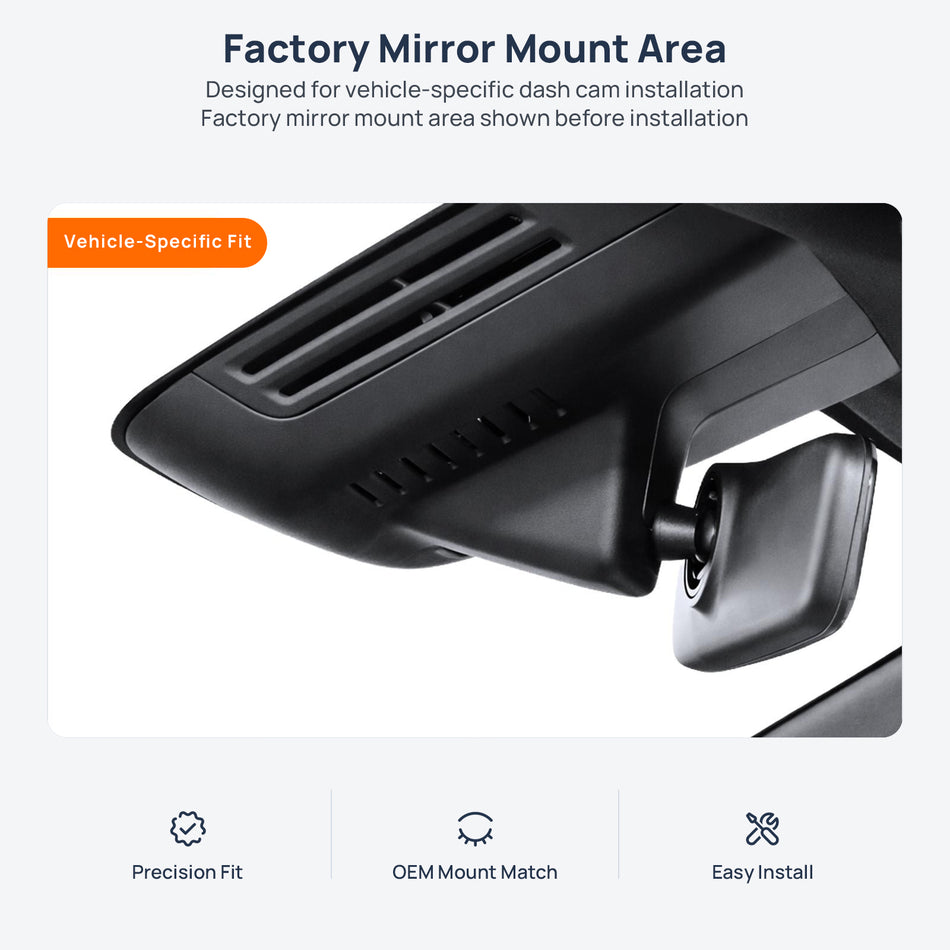 Factory mirror mount area for Volvo XC70 dash cam installation
