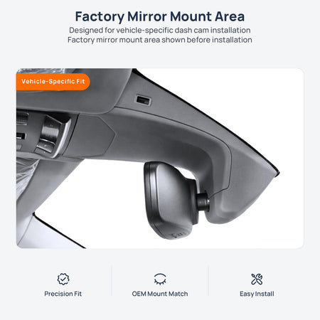 Factory mirror mount area for Volkswagen Passat dash cam installation